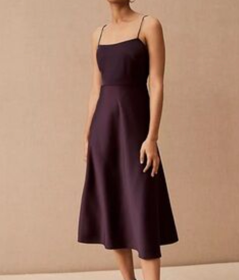 BHLDN Anthropologie Satin Slip Midi Dress Plum Bridesmaid Gown Size 12